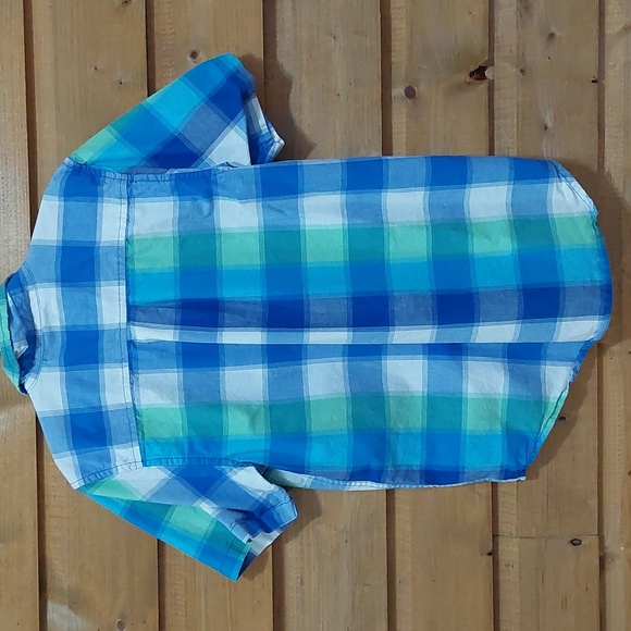 Kids Place button down blue green plaid shirt Large - Picture 3 of 3